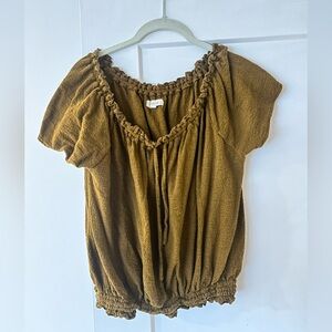 Madewell Olive Brown Short-Sleeve Peasant Blouse